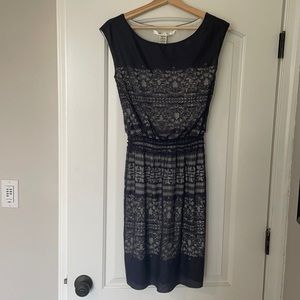 Max Studio navy mesh/lace overlay dress.